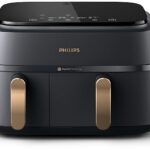 Philips Friggitrice ad Aria Serie 3000 NA352/00 - Doppio Cestello 9 L, 2750W, Nero/Oro
